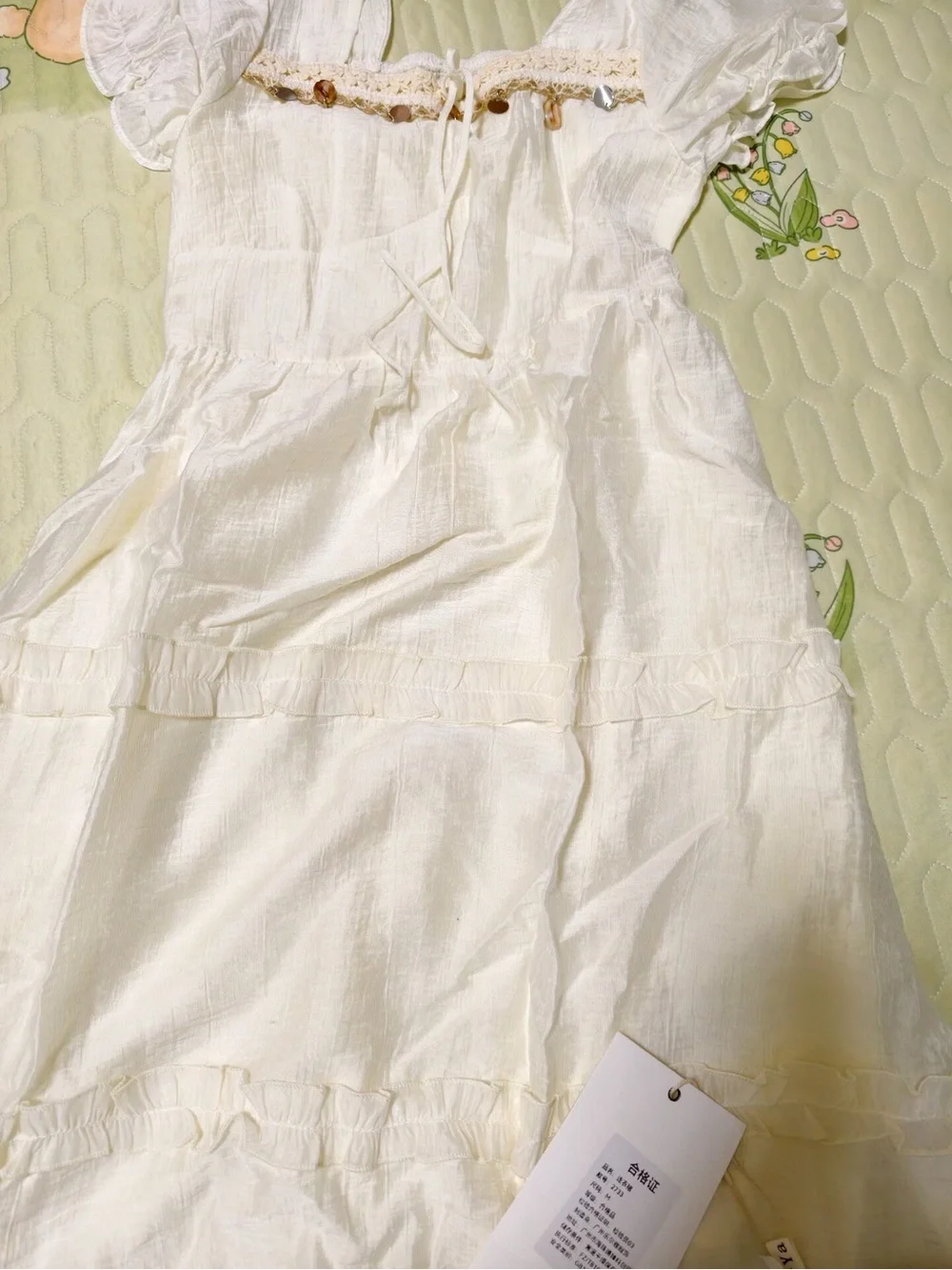 White Puff Sleeve Ruffled Midi Dress